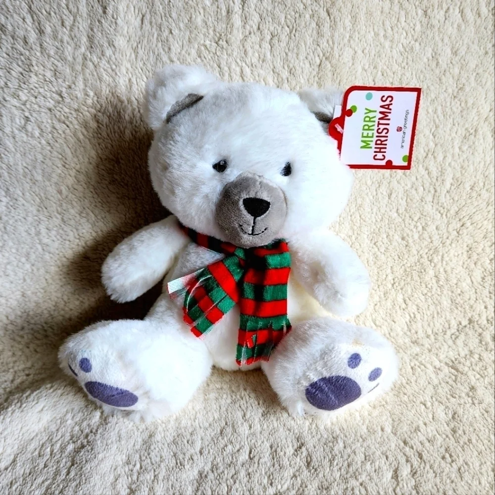 NWT Christmas American Greetings White Plush Bear Plush Toy, 8 in